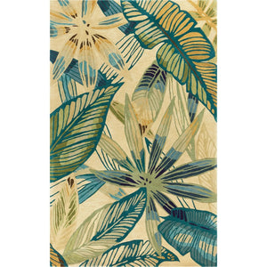 HomeRoots 5' Tropical Botanical Hand-Tufted Area Rug in Ivory, Teal & Green - Soft Wool for Cozy Spaces 3' X 5' 352742