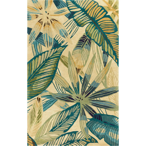HomeRoots 5' Tropical Botanical Hand-Tufted Area Rug in Ivory, Teal & Green - Soft Wool for Cozy Spaces 3' X 5' 352742