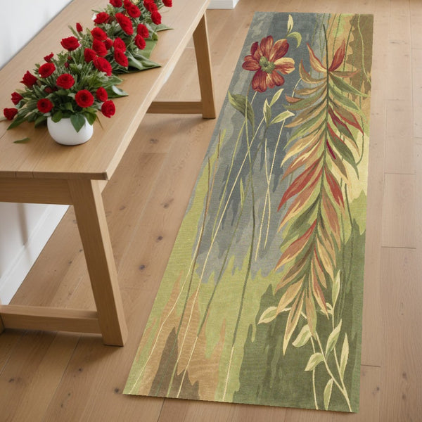 HomeRoots 5' Tropical Botanical Hand-Tufted Wool Area Rug in Blue and Green - Plush Comfort & Style 4' X 6' 352744