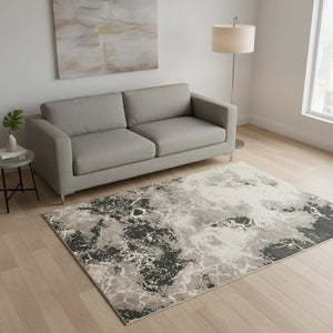 HomeRoots 8' Modern Silver and Black Abstract Area Rug - Stylish, Durable, Easy-Care Design for Busy Homes 5' X 8' 352746