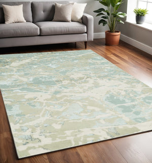 HomeRoots 5' Contemporary Sand Gray and Green Abstract Area Rug - Stylish, Durable Design for Any Room 5' X 8' 352748