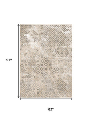 HomeRoots 7' Contemporary Sand and Light Blue Geometric Area Rug for Modern Living Spaces and Durability 5' X 8' 352749
