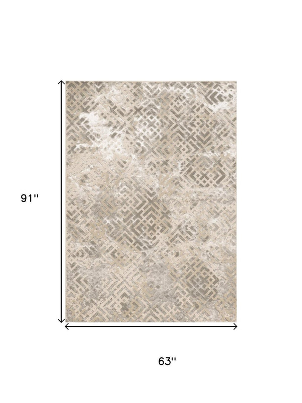 HomeRoots 7' Contemporary Sand and Light Blue Geometric Area Rug for Modern Living Spaces and Durability 5' X 8' 352749