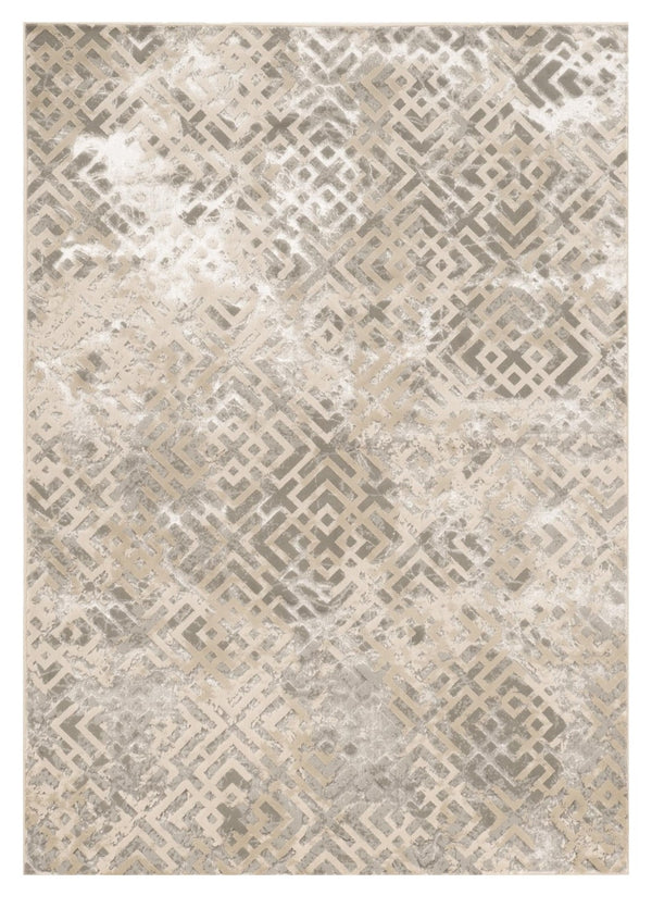 HomeRoots 7' Contemporary Sand and Light Blue Geometric Area Rug for Modern Living Spaces and Durability 5' X 8' 352749