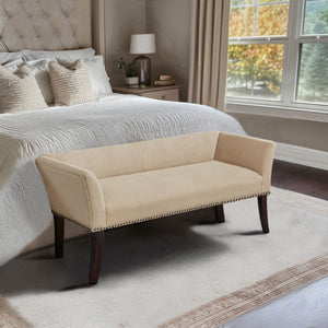 JLA Home Madison Park - 49.5" Welburn Upholstered Bench with Low Back, Nailhead Trim & Wood Legs for Entryway Seating Tan MP105-0543