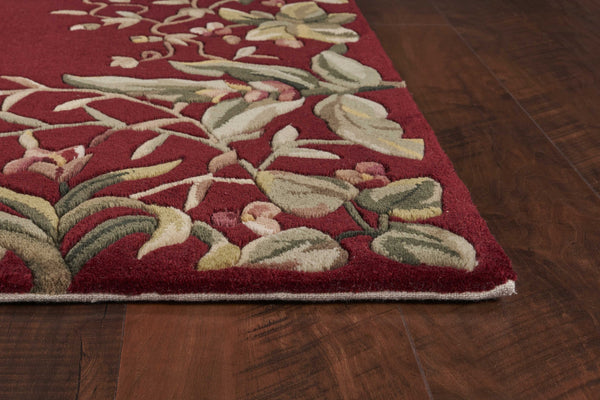 Homeroots 3' X 6' Ruby Red Wool Leaves Hand Tufted Area Rug  Wool 352754