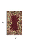 Homeroots 3' X 6' Ruby Red Wool Leaves Hand Tufted Area Rug  Wool 352754