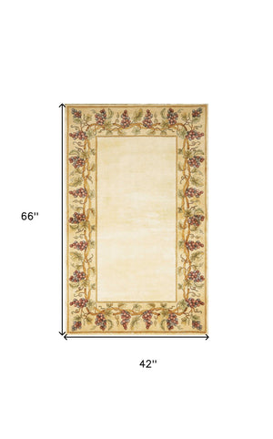 HomeRoots 3'' Hand-Tufted Wool Area Rug with Elegant Floral Vines in Ivory, Brown & Green for Cozy Spaces 3' X 6' 352758