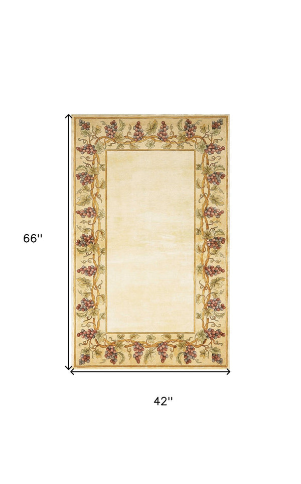 HomeRoots 3'' Hand-Tufted Wool Area Rug with Elegant Floral Vines in Ivory, Brown & Green for Cozy Spaces 3' X 6' 352758