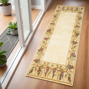 HomeRoots 3'' Hand-Tufted Wool Area Rug with Elegant Floral Vines in Ivory, Brown & Green for Cozy Spaces 3' X 6' 352758