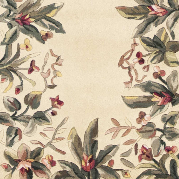 Homeroots 8' Ivory Wool Tropical Floral Hand Tufted Runner Rug  Wool 352765