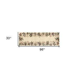 Homeroots 8' Ivory Wool Tropical Floral Hand Tufted Runner Rug  Wool 352765