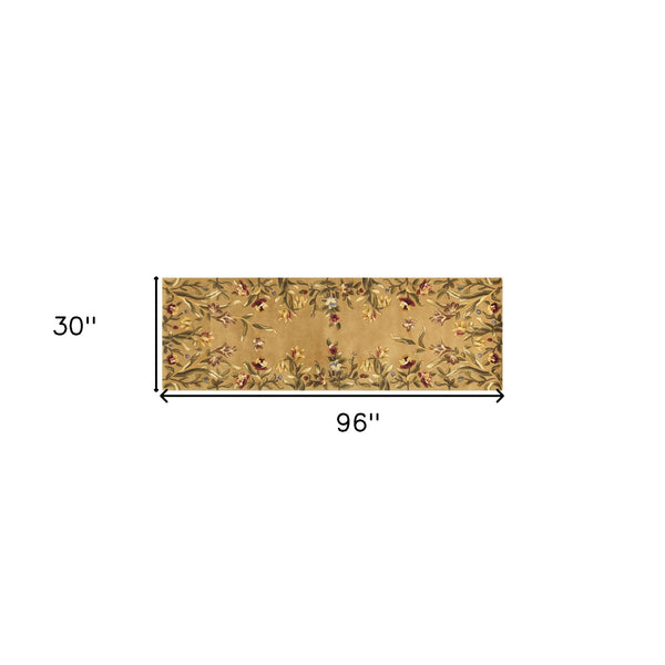 Homeroots 8' Golden Yellow Wool Floral Hand Tufted Runner Rug  Wool 352768