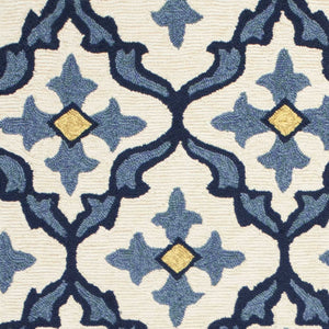 HomeRoots 5' Elegant Ivory and Blue Moroccan Area Rug for Indoor and Outdoor Spaces, Durable and Chic Design 5' x 8' 352771