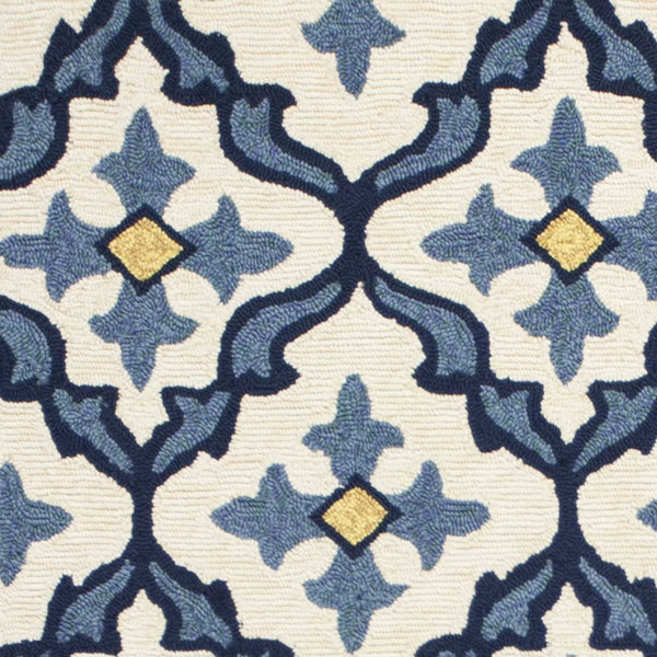HomeRoots 5' Elegant Ivory and Blue Moroccan Area Rug for Indoor and Outdoor Spaces, Durable and Chic Design 5' x 8' 352771
