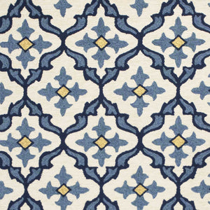 HomeRoots 5' Elegant Ivory and Blue Moroccan Area Rug for Indoor and Outdoor Spaces, Durable and Chic Design 5' x 8' 352771