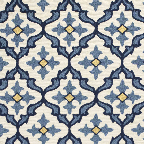 HomeRoots 5' Elegant Ivory and Blue Moroccan Area Rug for Indoor and Outdoor Spaces, Durable and Chic Design 5' x 8' 352771
