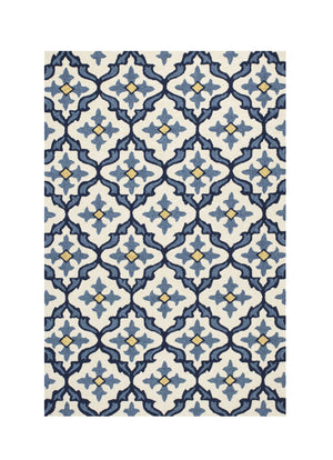 HomeRoots 5' Elegant Ivory and Blue Moroccan Area Rug for Indoor and Outdoor Spaces, Durable and Chic Design 5' x 8' 352771