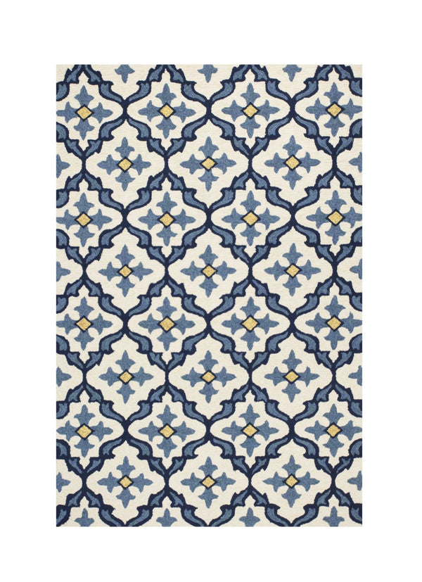 HomeRoots 5' Elegant Ivory and Blue Moroccan Area Rug for Indoor and Outdoor Spaces, Durable and Chic Design 5' x 8' 352771