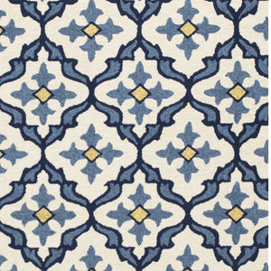 HomeRoots 5' Elegant Ivory and Blue Moroccan Area Rug for Indoor and Outdoor Spaces, Durable and Chic Design 5' x 8' 352771