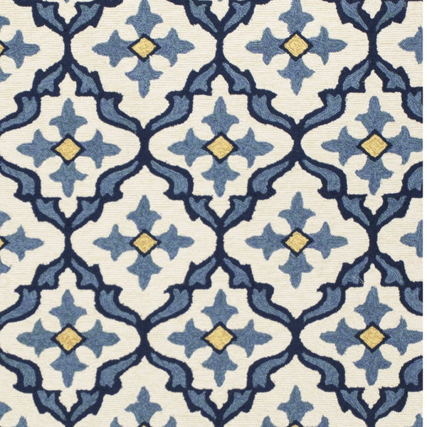 HomeRoots 5' Elegant Ivory and Blue Moroccan Area Rug for Indoor and Outdoor Spaces, Durable and Chic Design 5' x 8' 352771