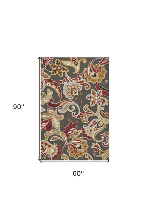 HomeRoots 5' Taupe Floral Area Rug - Timeless Charm for Indoor & Outdoor Spaces with Easy Care Durability 5' x 8' 352772