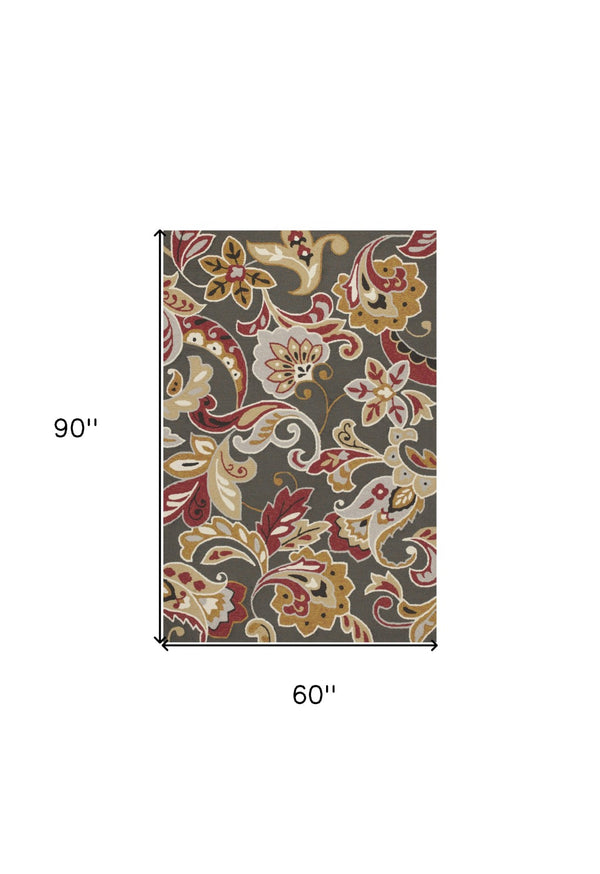 HomeRoots 5' Taupe Floral Area Rug - Timeless Charm for Indoor & Outdoor Spaces with Easy Care Durability 5' x 8' 352772