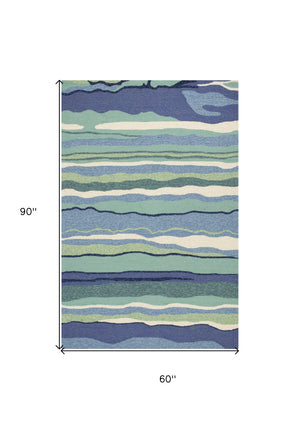 Homeroots 5' X 7' Ocean Abstract Design Uv Treated Indoor Outdoor Area Rug  Polypropylene 352773