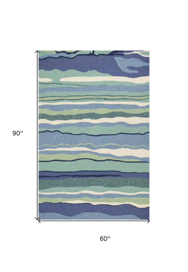 Homeroots 5' X 7' Ocean Abstract Design Uv Treated Indoor Outdoor Area Rug  Polypropylene 352773