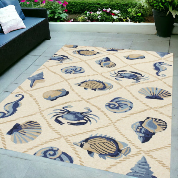 HomeRoots 5' Sand Abstract Area Rug - Stylish Indoor/Outdoor Design, Durable, Easy to Maintain, Versatile Decor 5' x 8' 352774
