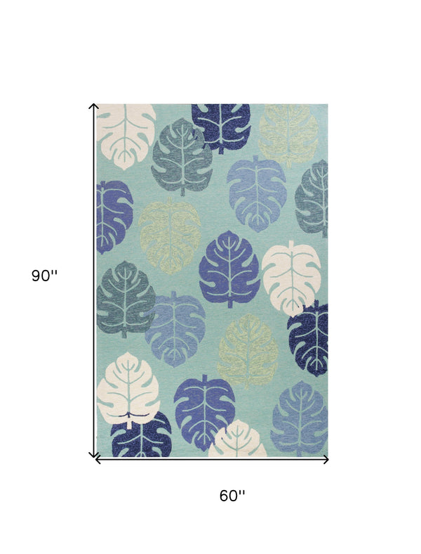 Homeroots 5' X 8' Turquoise Floral Handmade Indoor Outdoor Area Rug  Polypropylene 352778