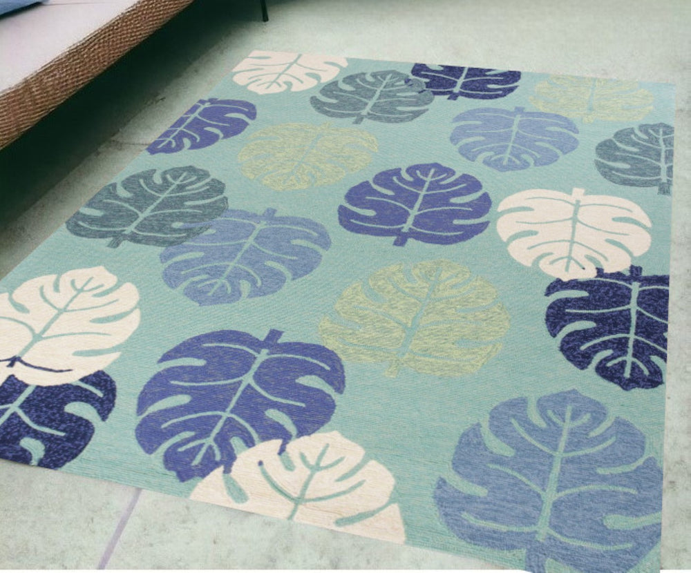 HomeRoots 5' Turquoise Floral Handmade Area Rug for Indoor & Outdoor Spaces - Durable, Easy Care, Versatile Decor 5' x 8' 352778