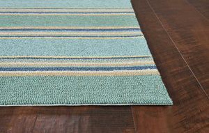 HomeRoots 8' Handmade Blue Striped Area Rug - Coastal-Inspired Design for Indoor & Outdoor Spaces, Durable Style 5' x 8' 352779