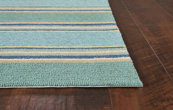 HomeRoots 8' Handmade Blue Striped Area Rug - Coastal-Inspired Design for Indoor & Outdoor Spaces, Durable Style 5' x 8' 352779