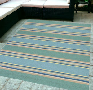 HomeRoots 8' Handmade Blue Striped Area Rug - Coastal-Inspired Design for Indoor & Outdoor Spaces, Durable Style 5' x 8' 352779