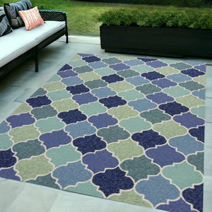 HomeRoots 5' Blue Moroccan Area Rug - Durable, Stylish Quatrefoil Design for Indoor & Outdoor Spaces, Easy Care 5' x 8' 352780
