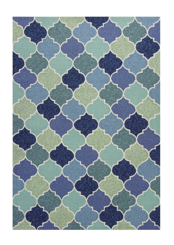 HomeRoots 5' Blue Moroccan Area Rug - Durable, Stylish Quatrefoil Design for Indoor & Outdoor Spaces, Easy Care 5' x 8' 352780