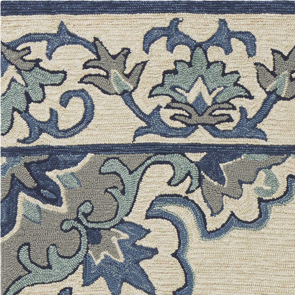 HomeRoots 8' Timeless Ivory and Blue Damask Area Rug for Indoor and Outdoor Elegance and Easy Maintenance 5' x 8' 352781