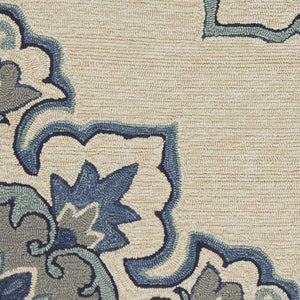 HomeRoots 8' Timeless Ivory and Blue Damask Area Rug for Indoor and Outdoor Elegance and Easy Maintenance 5' x 8' 352781