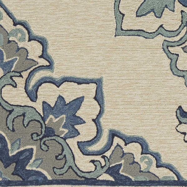 HomeRoots 8' Timeless Ivory and Blue Damask Area Rug for Indoor and Outdoor Elegance and Easy Maintenance 5' x 8' 352781