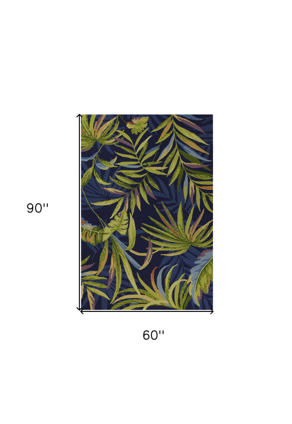 Homeroots 5' X 8' Blue Floral Handmade Indoor Outdoor Area Rug  Polypropylene 352784