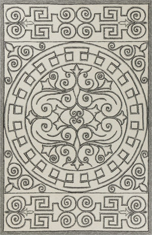 HomeRoots 5' Elegant Gray and Ivory Damask Area Rug for Indoor and Outdoor Spaces - Stylish and Durable Design 5' x 8' 352786