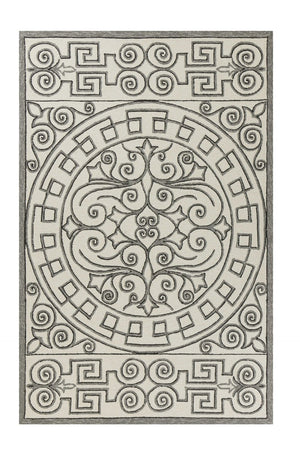HomeRoots 5' Elegant Gray and Ivory Damask Area Rug for Indoor and Outdoor Spaces - Stylish and Durable Design 5' x 8' 352786