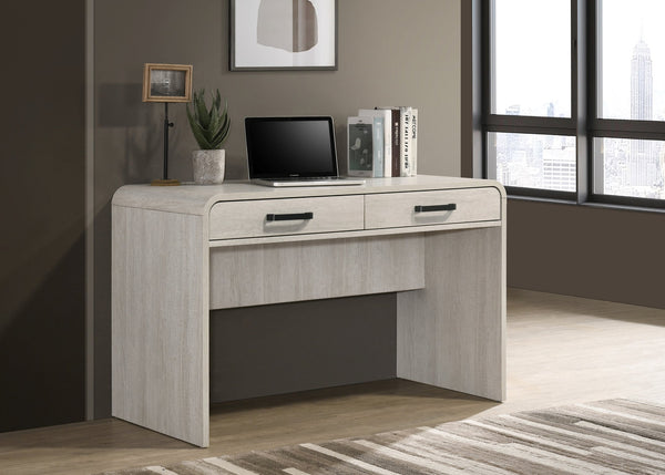 English Elm 1pc Modern Writing Desk 48" Slim Dual-Drawer Wood Desk with Black Pulls, Minimalist Home Office Charm B2741P406778