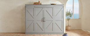 English Elm Queen Murphy Wall Bed with Usb Ports Space Saving Cabinet for Guest or Home Office Gray LP000385AAE