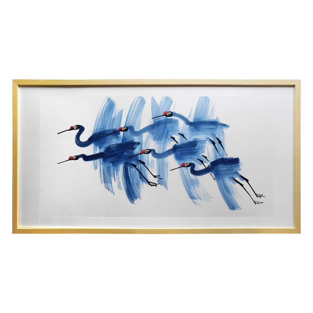 Lilys Color Ink Painting-A Group Of Flying Red Crowned Crane Wooden Frame 3528