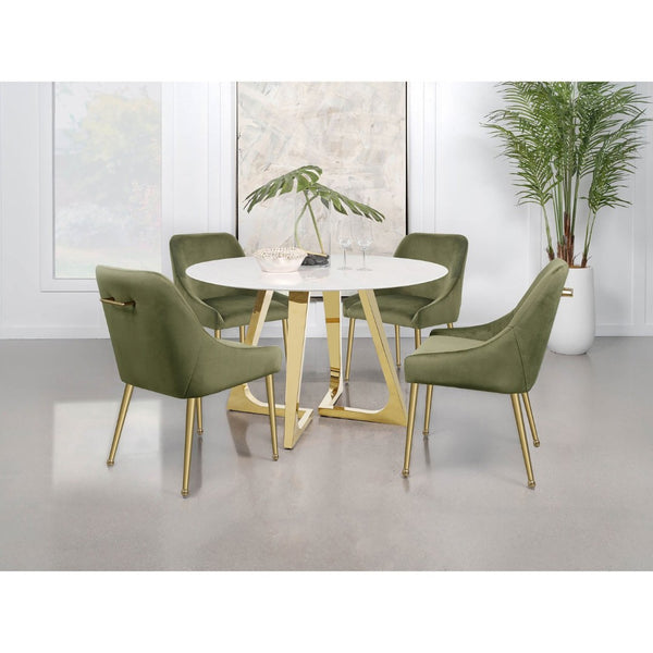 English Elm Imani White Marble Round Dining Table with Gold Stainless Steel Geometric Base B062S01552