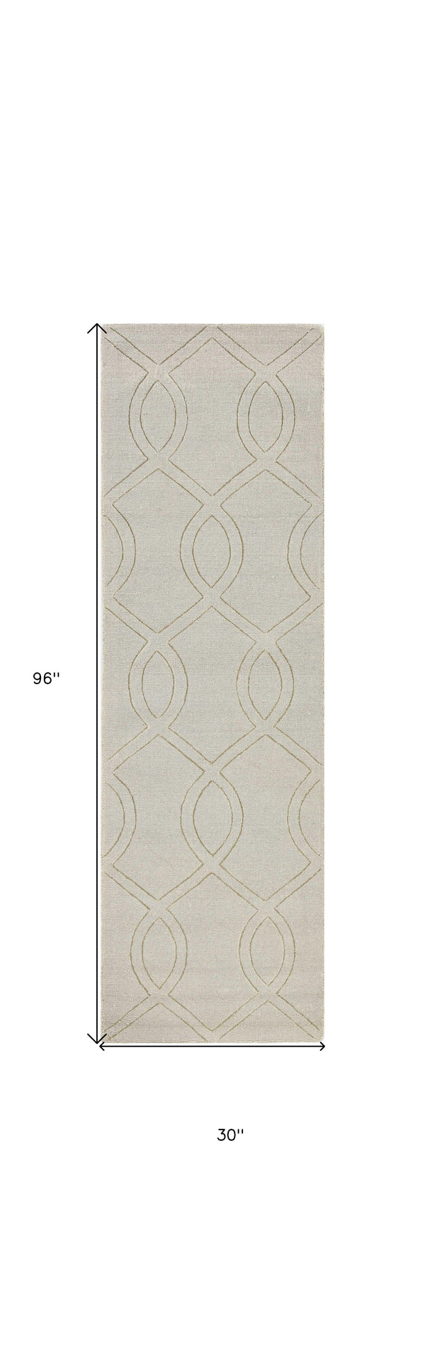 Homeroots 8' Ivory Wool Quatrefoil Hand Tufted Runner Rug  Wool 352812