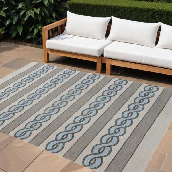 HomeRoots 5' Handmade Abstract Area Rug in Ivory and Blue - Stylish, Durable Design for Indoor & Outdoor Use 5' x 7' 352823