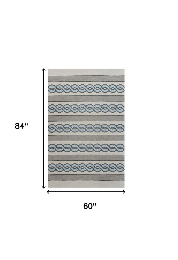 HomeRoots 5' Handmade Abstract Area Rug in Ivory and Blue - Stylish, Durable Design for Indoor & Outdoor Use 5' x 7' 352823